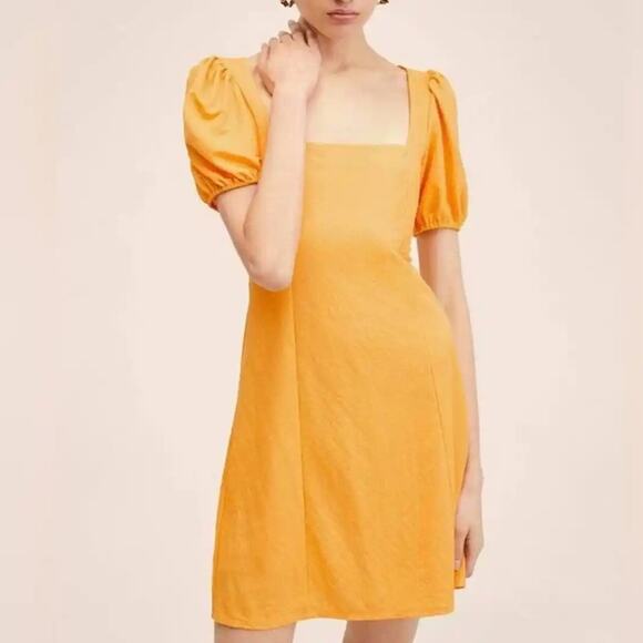 Mango Dresses & Skirts - Mango yellow square neck short puff sleeve mini dress - size large
